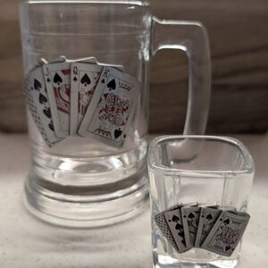 Playing Cards Glass Mug and Shot Glass Set